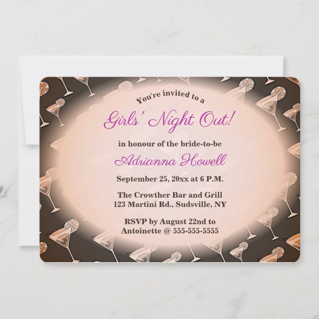 Editable Cocktails Girls Night Out Invitation (Front)