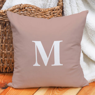 Editable Color Blush Pink White Monogram  Cushion