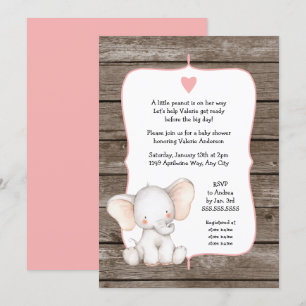 EDITABLE COLOR rustic Girl Elephant Baby Shower Invitation