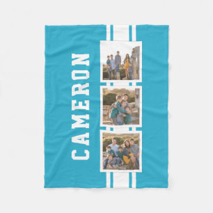 Editable Color Sporty Varsity White Stripes Photo Fleece Blanket