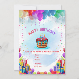 Editable Colorful Happy Birthday Invitation Card