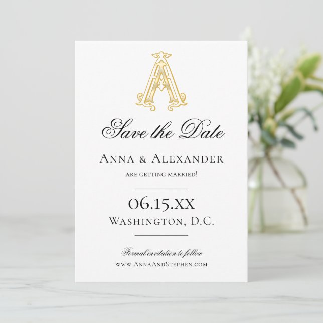 EDITABLE COLORS AA Monogram AA Crest Save the Date (Standing Front)