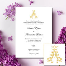 EDITABLE COLORS AA Monogram Wedding Invitations