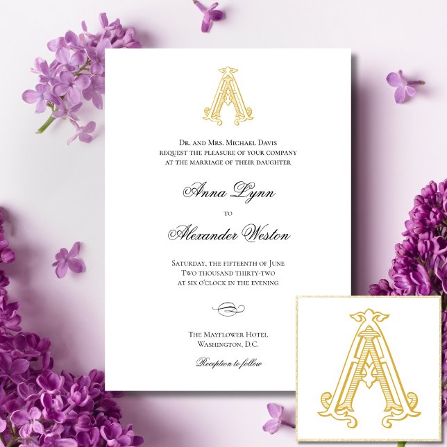 EDITABLE COLORS AA Monogram Wedding Invitations (Creator Uploaded)