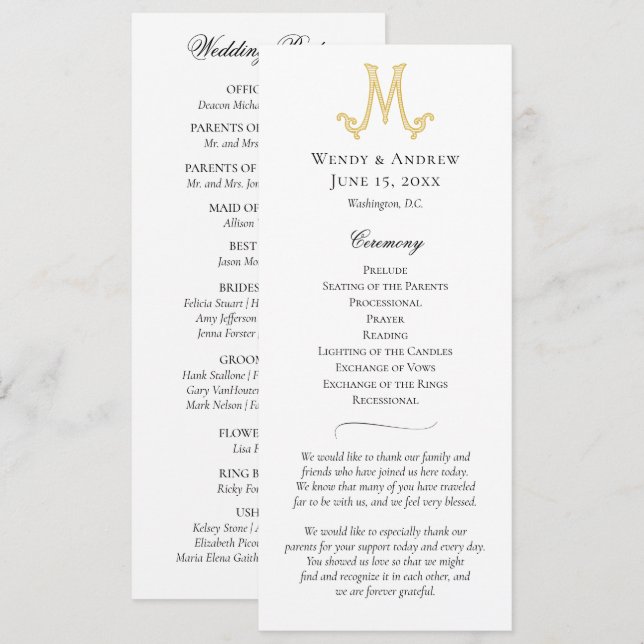 EDITABLE COLORS M Monogram Wedding Program (Front/Back)