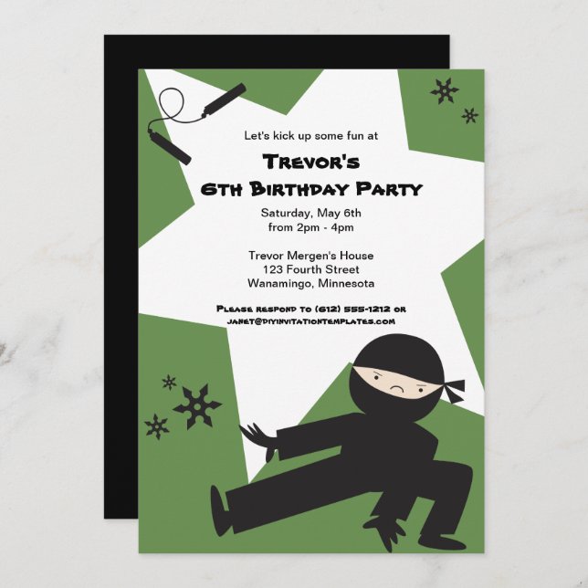 EDITABLE COLORS! Ninja Birthday Party Invitation (Front/Back)