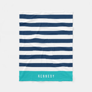 Editable Colors with White Stripes Add Name Fleece Blanket