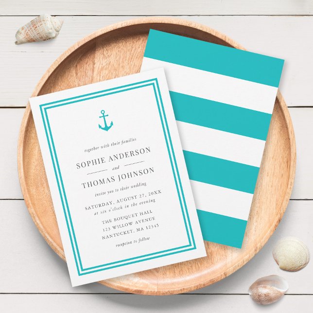Editable Colour Anchor and White Stripes Wedding Invitation (Creator Uploaded)