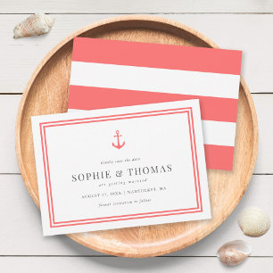 Editable Colour Anchor White Stripes Save the Date Invitation