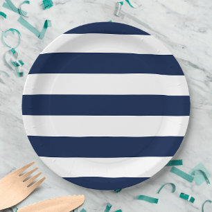 Editable Colour and Large White Stripes Paper Plate