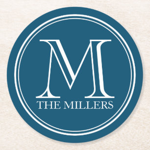 Editable Colour Bar/ Diner / Name Round Monogram Round Paper Coaster