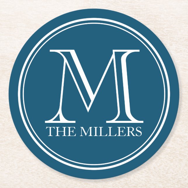 Editable Colour Bar/ Diner / Name Round Monogram Round Paper Coaster (Front)