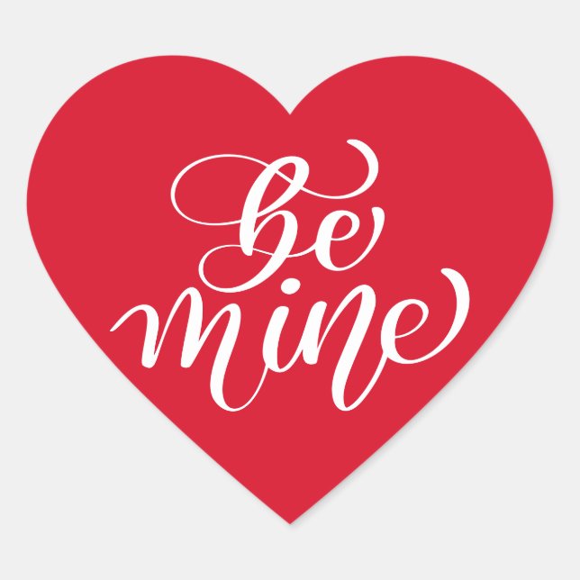Editable Colour Be Mine Valentines Typography  Heart Sticker (Front)