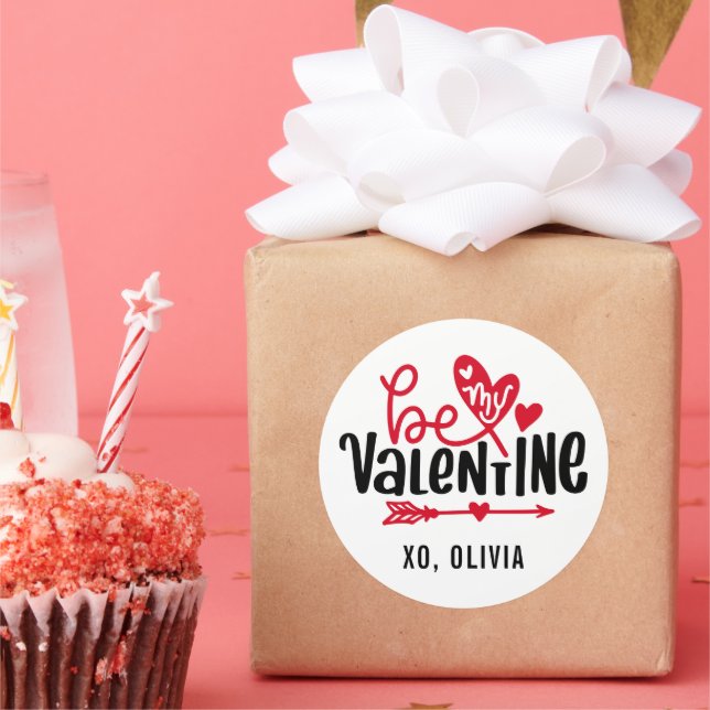 Editable Colour Be My Valentines Classic Round Sticker (Party)