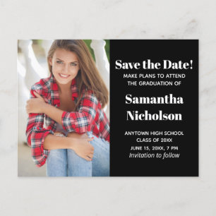 Editable Colour Black Graduation Photo Save Date Announcement Postcard