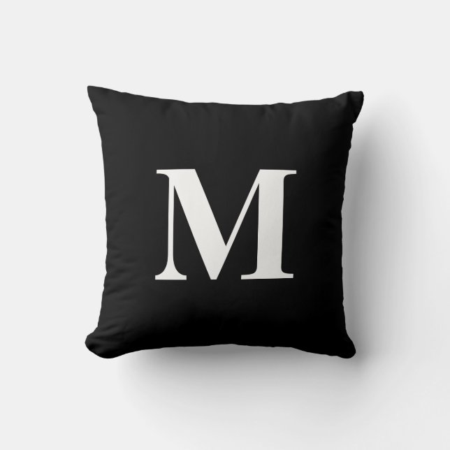 Editable Colour Black White Monogram Cushion (Front)