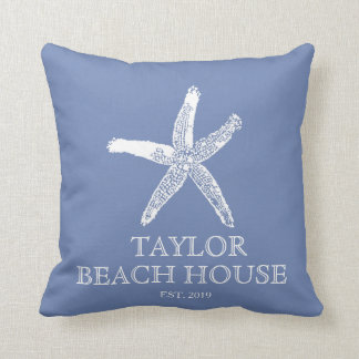 Editable Colour Blue Starfish Beach House Pillow