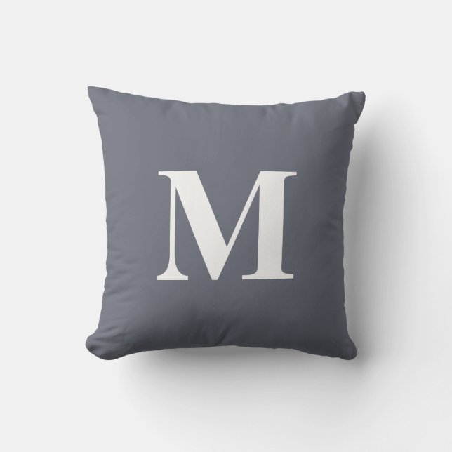 Editable Colour Blue White Monogram Initial Cushion (Front)