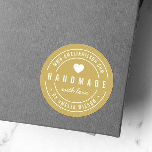 EDITABLE Colour Bold Handmade With Love Heart Classic Round Sticker