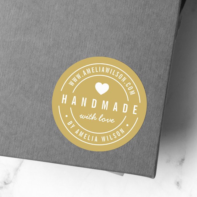 EDITABLE Colour Bold Handmade With Love Heart Classic Round Sticker (Creator Uploaded)