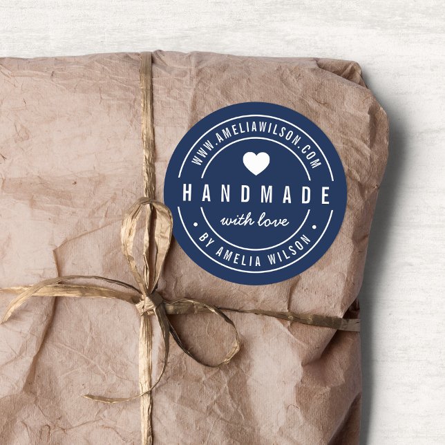 EDITABLE Colour Bold Handmade With Love Heart Classic Round Sticker (Creator Uploaded)