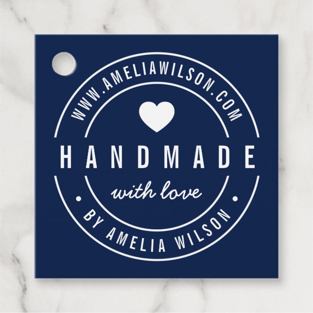 EDITABLE Colour Bold Handmade With Love Heart Tag (Front)