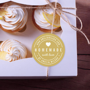 EDITABLE Colour Bold Homemade With Love Heart Classic Round Sticker