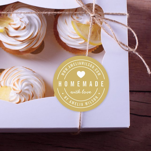 EDITABLE Colour Bold Homemade With Love Heart Classic Round Sticker (Creator Uploaded)