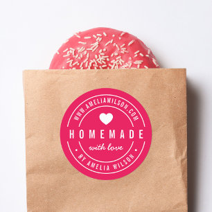 EDITABLE Colour Bold Homemade With Love Heart Classic Round Sticker