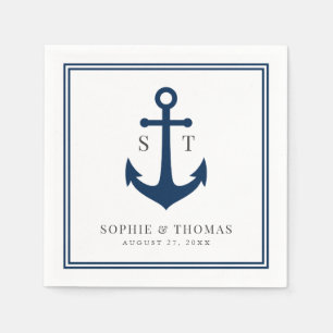 Editable Colour Border Monogram Anchor Wedding Napkin