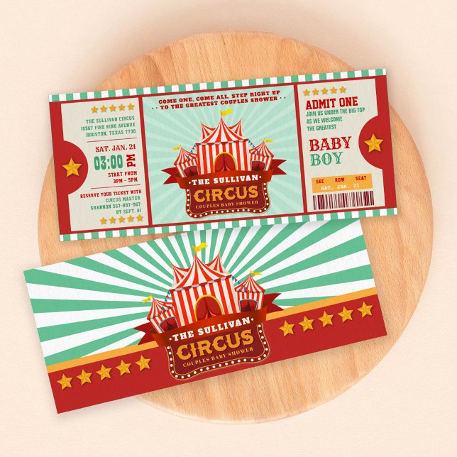 Editable Colour Circus Ticket Couple Shower Invitation (Creator Uploaded)