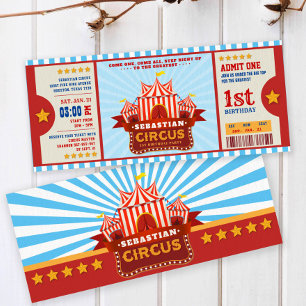 Editable Colour Circus Ticket First Birthday Invitation