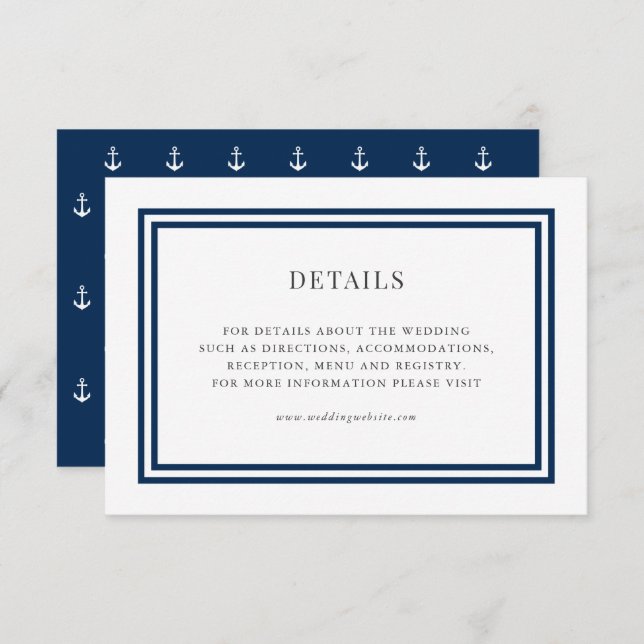 Editable Colour Classic Anchor Wedding Details Enclosure Card (Front/Back)