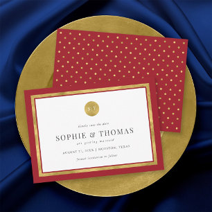 Editable Colour Classic Gold Monogram Save the Dat Invitation