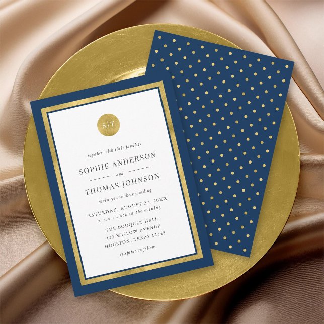 Editable Colour Classic Gold Round Monogram Weddin Invitation (Creator Uploaded)
