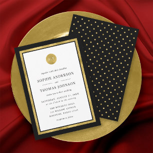 Editable Colour Classic Gold Round Monogram Weddin Invitation