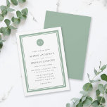 Editable Colour Classic Round Monogram Wedding Invitation<br><div class="desc">This monogram modern classic wedding invitation has an editable colour; to change the colour of the border, circle and back background from sage green to the colour of your choice, click the customise button. Personalise it by replacing the placeholder text. For more options such as to change the font, it's...</div>
