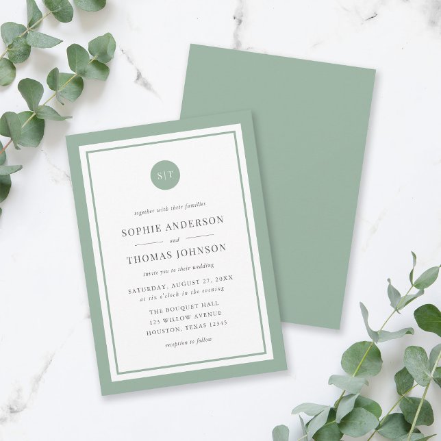 Editable Colour Classic Round Monogram Wedding Invitation (Creator Uploaded)