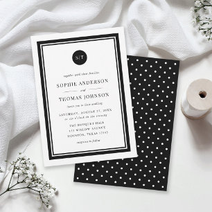 Editable Colour Classic Round Monogram Wedding Invitation