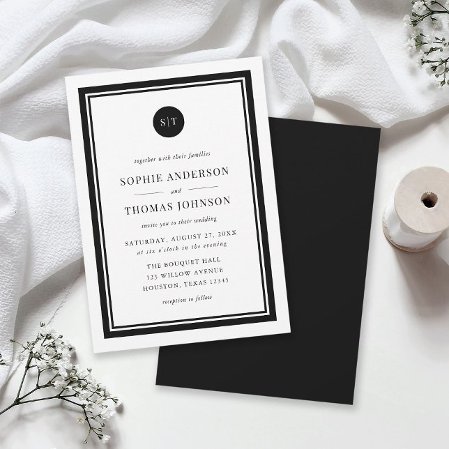 Editable Colour Classic Round Monogram Wedding Invitation (Creator Uploaded)
