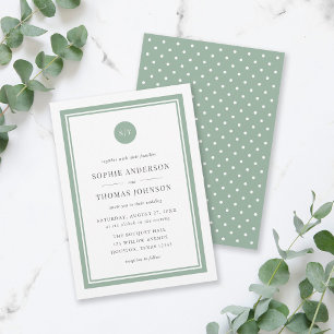 Editable Colour Classic Round Monogram Wedding Invitation