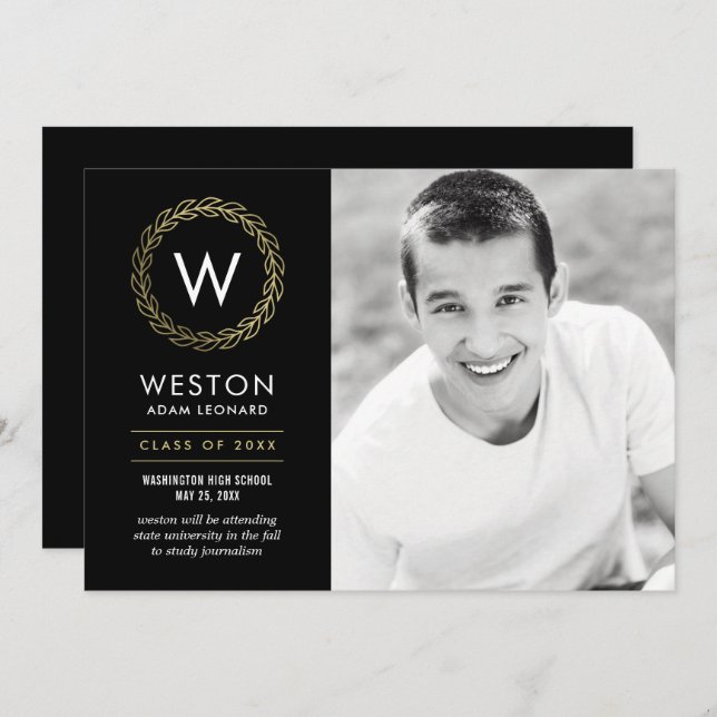 Editable Colour Classic Wreath Graduation Card (Front/Back)