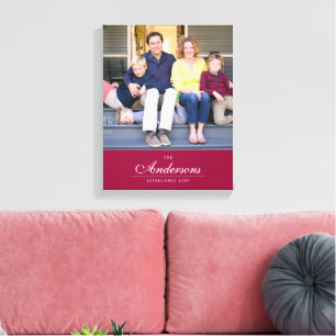 Editable Colour Cursive The Family Name Photo Canvas Print