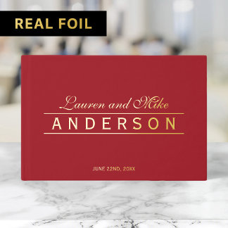 Editable Colour Elegant Lines Couple Name Wedding Guest Book
