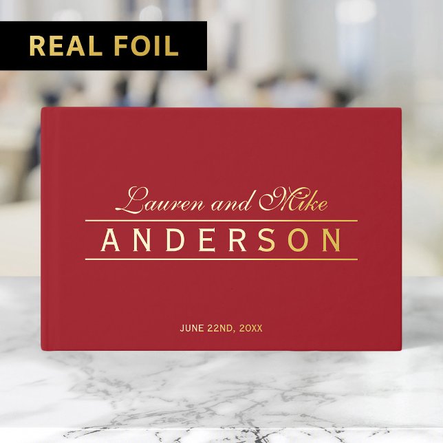 Editable Colour Elegant Lines Couple Name Wedding Guest Book (Creator Uploaded)