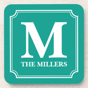 Editable Colour Family Name Bar Pub Diner Monogram Coaster