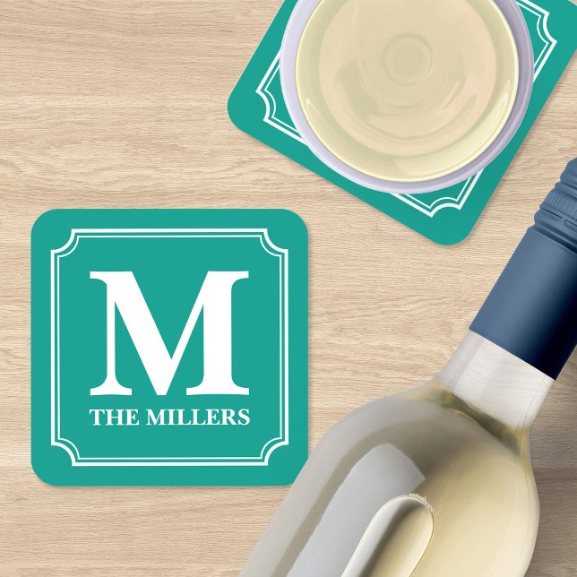Editable Colour Family Name Bar Pub Diner Monogram Coaster (Creator Uploaded)