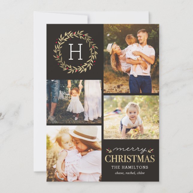 EDITABLE Colour Festive Wreath Merry Christmas Holiday Card (Front)