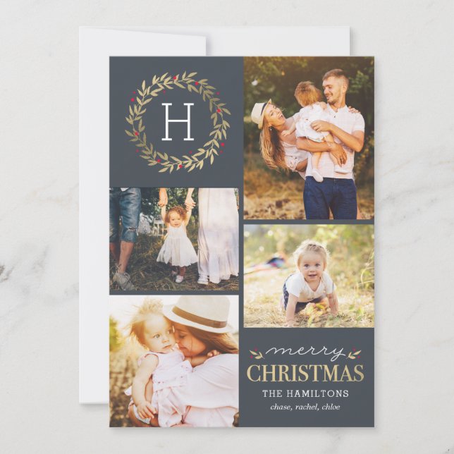 EDITABLE Colour Festive Wreath Merry Christmas Holiday Card (Front)