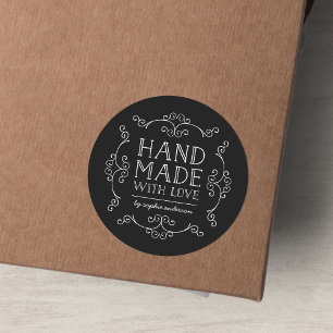 Editable Colour Flourishes Hand Made With Love Classic Round Sticker